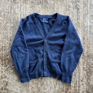 VINTAGE PENDLETON CARDIGAN SWEATER KNIT SHETLAND BLUE 80S MENS MEDIUM